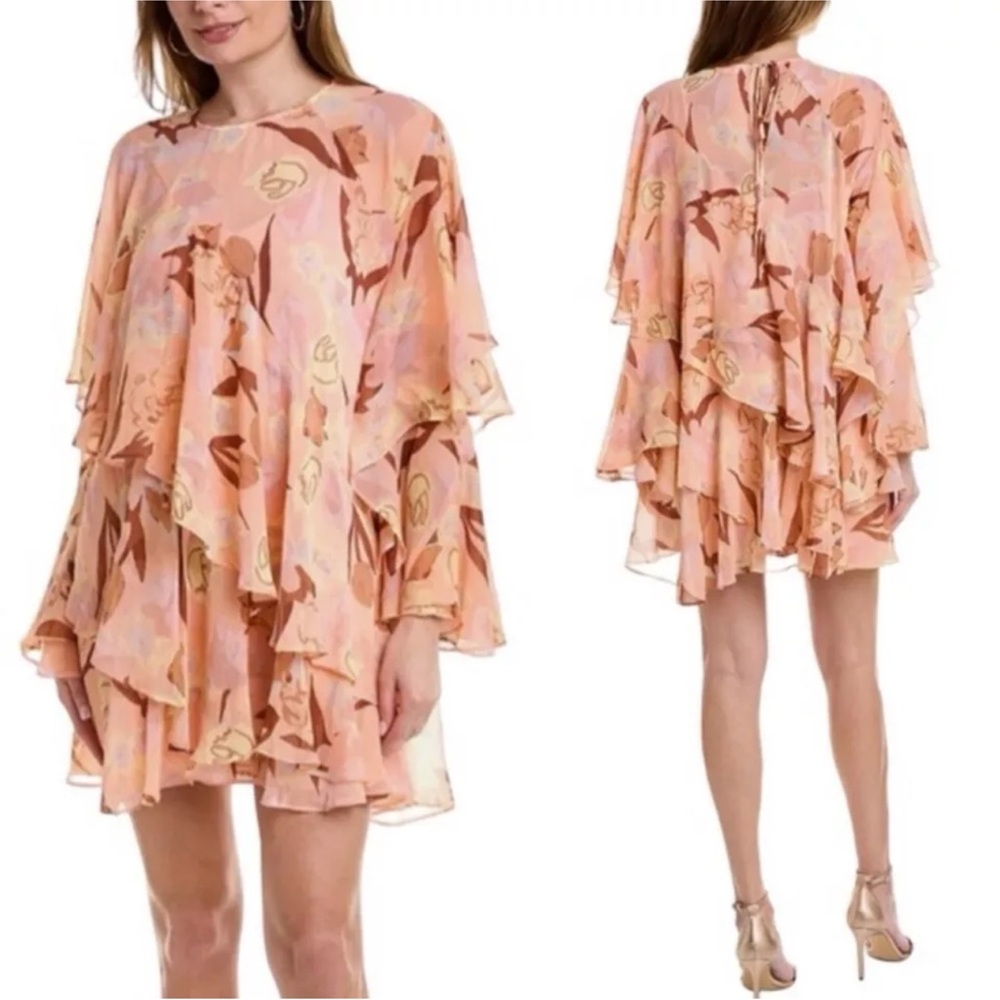 TED BAKER Pegaia Sleeve Detail Ruffle Coral Mini Dress Size 0 (US 2)